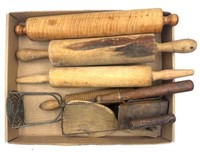 Assorted Vintage Wooden Rolling Pins and Kitchen