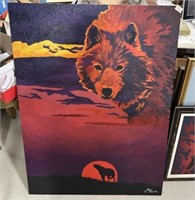 Ryan Burr 1992 Large Painting of Wolf
