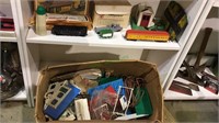 Two shelf lots of railroad trains & houses,