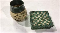 Winchester VA pottery jug & mini chess game board