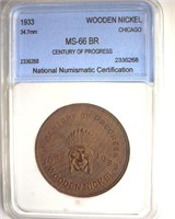 1933 Wooden Nickel NNC MS66 BR Chicago