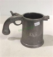 Pewter mug with gun handle engraved RGK on one