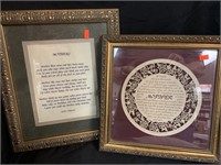 2 FRAMED “ MOTHER “ POEMS - 12 X 12 “ AND 12 X 14