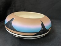 HAND-PAINTED NATIVE AMERICAN POTTERY BOWL-8 X 3"