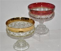 Vintage Red & Gold Rim Fingerprint Pedestal Bowls
