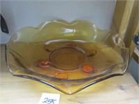 3 Footed Amber Pinched Bowl