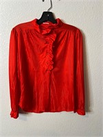 Vintage Red Ruffle Femme Top Shirt