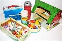 Lot of Children's Toys, Vintage Metal Lunchbox