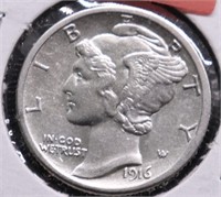 1916 S MERCURY DIME AU