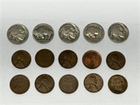 Buffalo nickels & weatback pennies