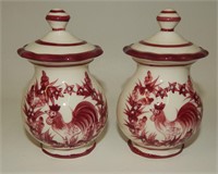 Young's Red & White Rooster Urns