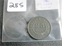 1916 Belgium Twenty Five Cent Coin