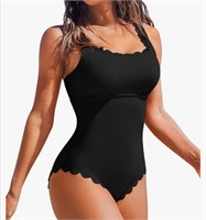 New (Size XL) Womens Scalloped Ribbed One Piece