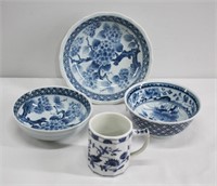 3pc Oriental Chinoiserie Bowls + Mug