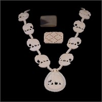 Carved Bone Elephant Necklace & Bone/Horn Pendants