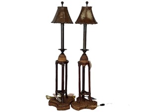 MAITLAND SMITH LEATHER TABLE LAMPS (2) 9.5"