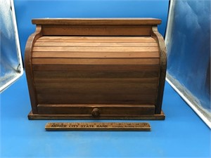 Large Vintage Pine Counter Top Roll Top Bread Box