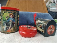 3 Pc Vintage Coca Cola Collectables  - Canister -