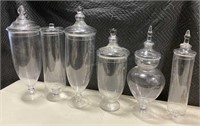 Lot of 6 Glass Apothecary Jars w/Lids