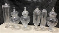 Lot of 6 Glass Apothecary Jars w/Lids