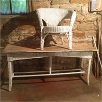 Wicker Library Table and Chair