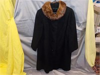 Black Wool Coat w/ Mink Collar