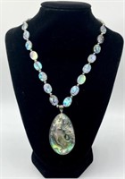 Sterling Abalone and Pearl Necklace with Pendant