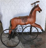 Vintage Wood, Leather and Metal Horse Tricycle