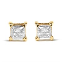 10K Gold Princess Cut Diamond Solitaire Earrings