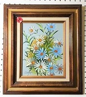 Carlsen Signed Floral Oil on Canvas in Frame