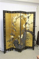 Vintage Gold and Black Lacquered Asian Screen