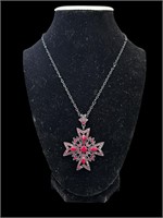 Antique Edwardian Ruby Cross Aged Silver Necklace