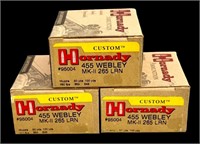 455 Webley ammunition (3) boxes Hornady