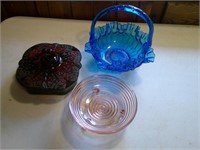 blue Fenton glass and others
