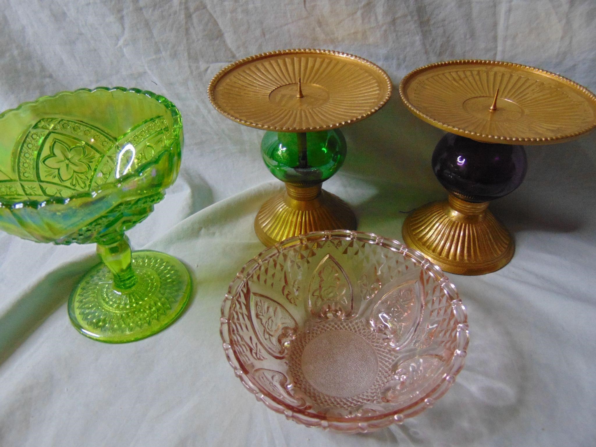 Candleholders and Depression Glass