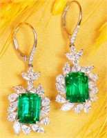 6.4ct Natural Emerald Dangle Earrings 18K Gold