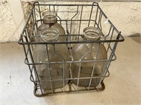 Vintage Milk Crate with 3 Glass Gallon Jars