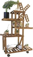 Rustic Wood 5 Tier Windmill Plant Stand