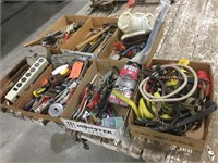 7 flats, hammers, straps, tools, wire reel, etc