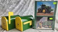 Two John Deere Metal Mailboxes & 2 Puzzles