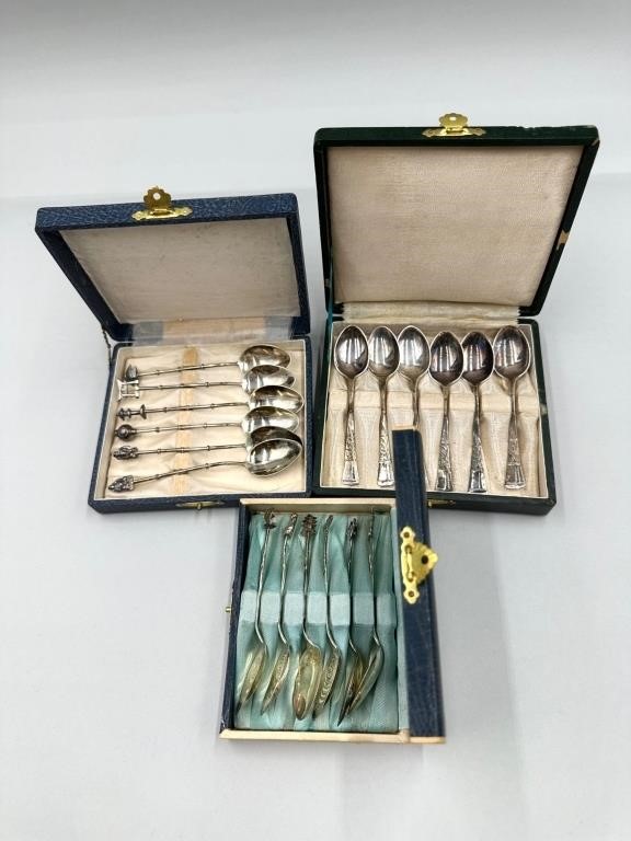 Three Sets of Sterling Silver Demitasse Spoons