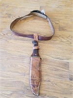 Large Western Bowie Knife With Belt & Buckle