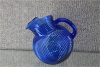 Hazel Atlas Cobalt Blue Ribbed Ball Pitcher