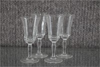 4 Vintage Etched Crystal Wine Glasses