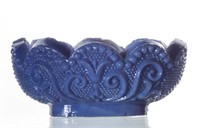 PRESSED LACY TOY OVAL BOWL, opaque violet blue