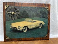 Corvette Photograph with Clock on Wooden Plaque