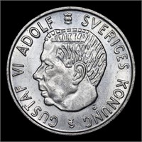 1959 TS Sweden 2 Kronor Silver KM# 827 Grades Sele