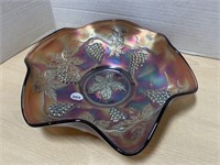 Carnival Glass Dish 10 inches leaf and grape