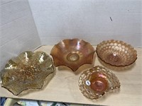 4 Carnival Glass Dishes, 1 Northwood