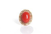 CORAL & GOLD BROOCH